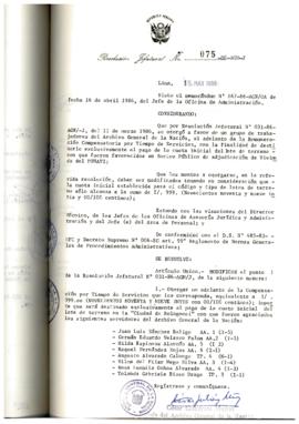 Resolución Jefatural N° 075-1986/AGN/J