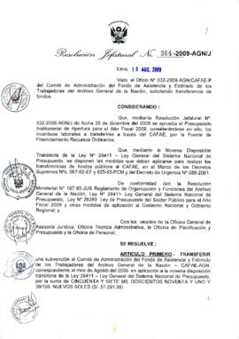 Resolución Jefatural N° 364-2009-AGN/J