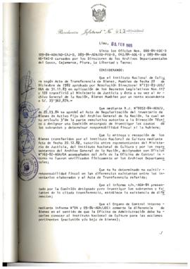 Resolución Jefatural N° 013-1985/AGN/J