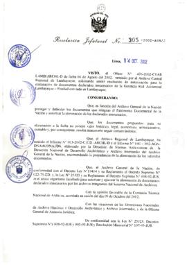Resolución Jefatural N° 305-2002/AGN/J