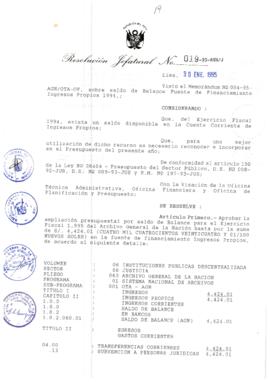 Resolución Jefatural N° 019-1995/AGN/J