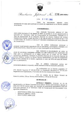 Resolución Jefatural N° 238-2003-AGN/J
