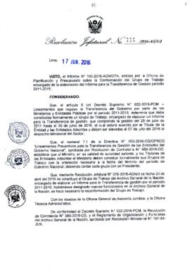Resolución Jefatural N° 114-2016-AGN/J