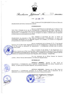 Resolución Jefatural N° 019-2004-AGN/J