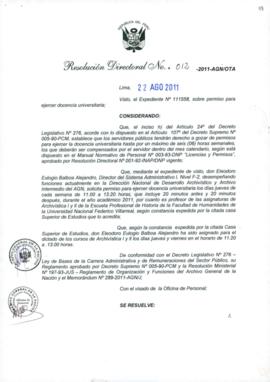 Resolución Directoral N° 012-2011-AGN/OTA