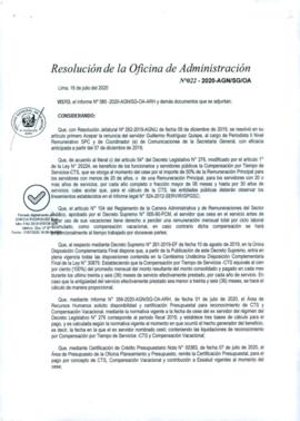 Resolución de la Oficina de Administración N° 022-2020-AGN/SG-OA