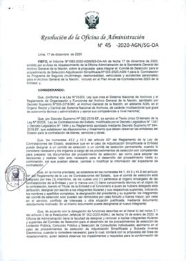 Resolución de la Oficina de Administración N° 045-2020-AGN/SG-OA