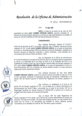 Resolución de la Oficina de Administración N° 051-2019-AGN/SG-OA