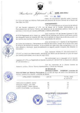 Resolución Jefatural N° 185-2003-AGN/J