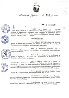 Resolución Jefatural N° 136-2001/AGN/J