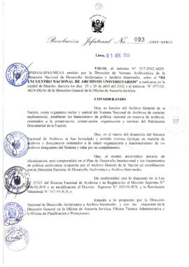 Resolución Jefatural N° 093-2002/AGN/J