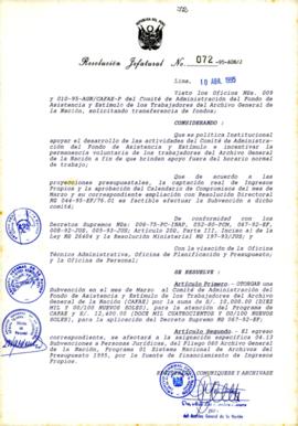 Resolución Jefatural N° 072-1995/AGN/J