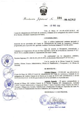 Resolución Jefatural N° 086-1998/AGN/J