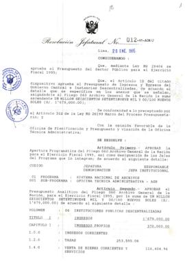 Resolución Jefatural N° 012-1995/AGN/J