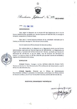 Resolución Jefatural N° 008-2012-AGN/J