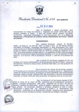 Resolución Directoral N° 094-2011-AGN/OTA
