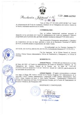 Resolución Jefatural N° 039-2000/AGN/J