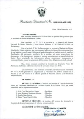 Resolución Directoral N° 006-2011-AGN/OTA