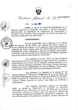 Resolución Jefatural N° 463-2008-AGN/J