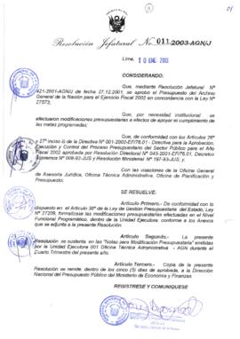Resolución Jefatural N° 011-2003-AGN/J