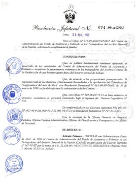 Resolución Jefatural N° 074-1999/AGN/J