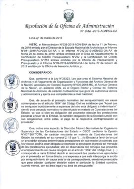Resolución de la Oficina de Administración N° 026-2019-AGN/SG-OA