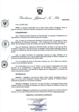 Resolución Jefatural N° 061-2020-AGN/J
