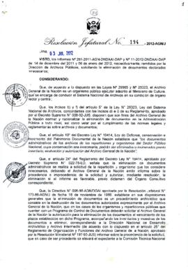 Resolución Jefatural N° 194-2012-AGN/J