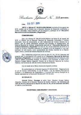 Resolución Jefatural N° 216-2015-AGN/J