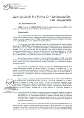 Resolución de la Oficina de Administración N° 031-2020-AGN/SG-OA