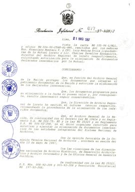 Resolución Jefatural N° 077-1997/AGN/J
