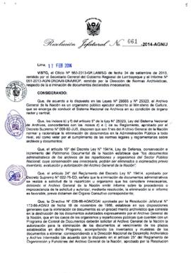 Resolución Jefatural N° 061-2014-AGN/J