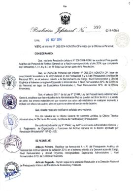 Resolución Jefatural N° 390-2014-AGN/J