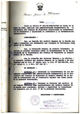 Resolución Jefatural N° 021-1986/AGN/J