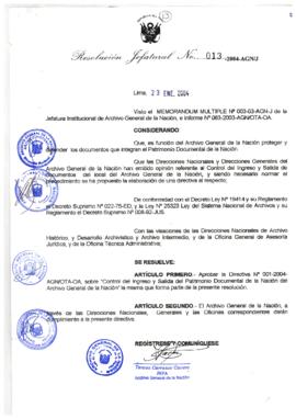 Resolución Jefatural N° 013-2004-AGN/J