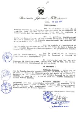Resolución Jefatural N° 129-1-1994/AGN/J