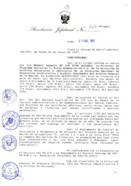 Resolución Jefatural N° 015-1997/AGN/J