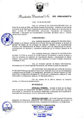 Resolución Directoral N° 025-2006-AGN/OTA