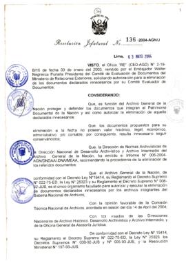 Resolución Jefatural N° 136-2004-AGN/J