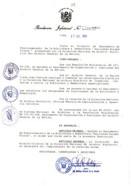 Resolución Jefatural N° 117-1994/AGN/J