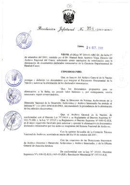 Resolución Jefatural N° 354-2001/AGN/J