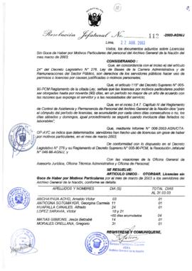 Resolución Jefatural N° 112-2003-AGN/J