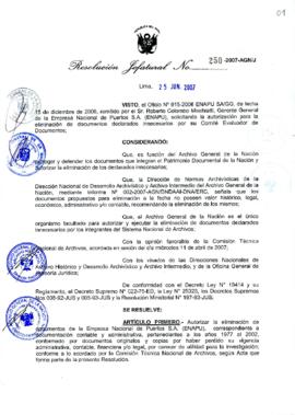 Resolución Jefatural N° 250-2007-AGN/J