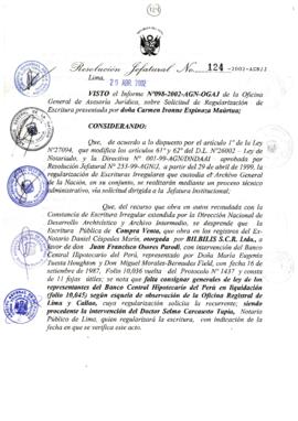 Resolución Jefatural N° 124-2002/AGN/J