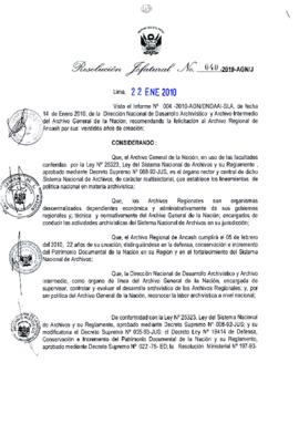 Resolución Jefatural N° 040-2010-AGN/J