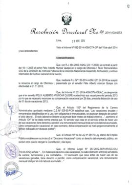 Resolución Directoral N° 011-2014-AGN/OTA