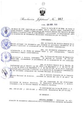 Resolución Jefatural N° 067-1998/AGN/J