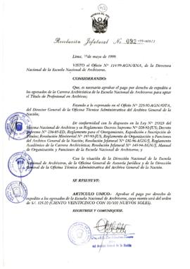 Resolución Jefatural N° 092-1999/AGN/J