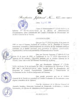 Resolución Jefatural N° 417-2001/AGN/J
