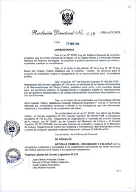 Resolución Directoral N° 018-2016-AGN/OTA